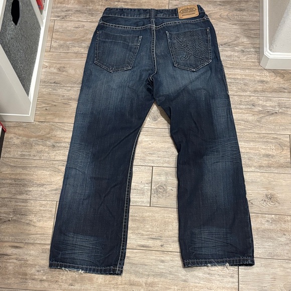 Express Men's Dark Blue Kingston Classic Fit Regular Rose Boot Cut Jeans 34 X 30 - Picture 4 of 5